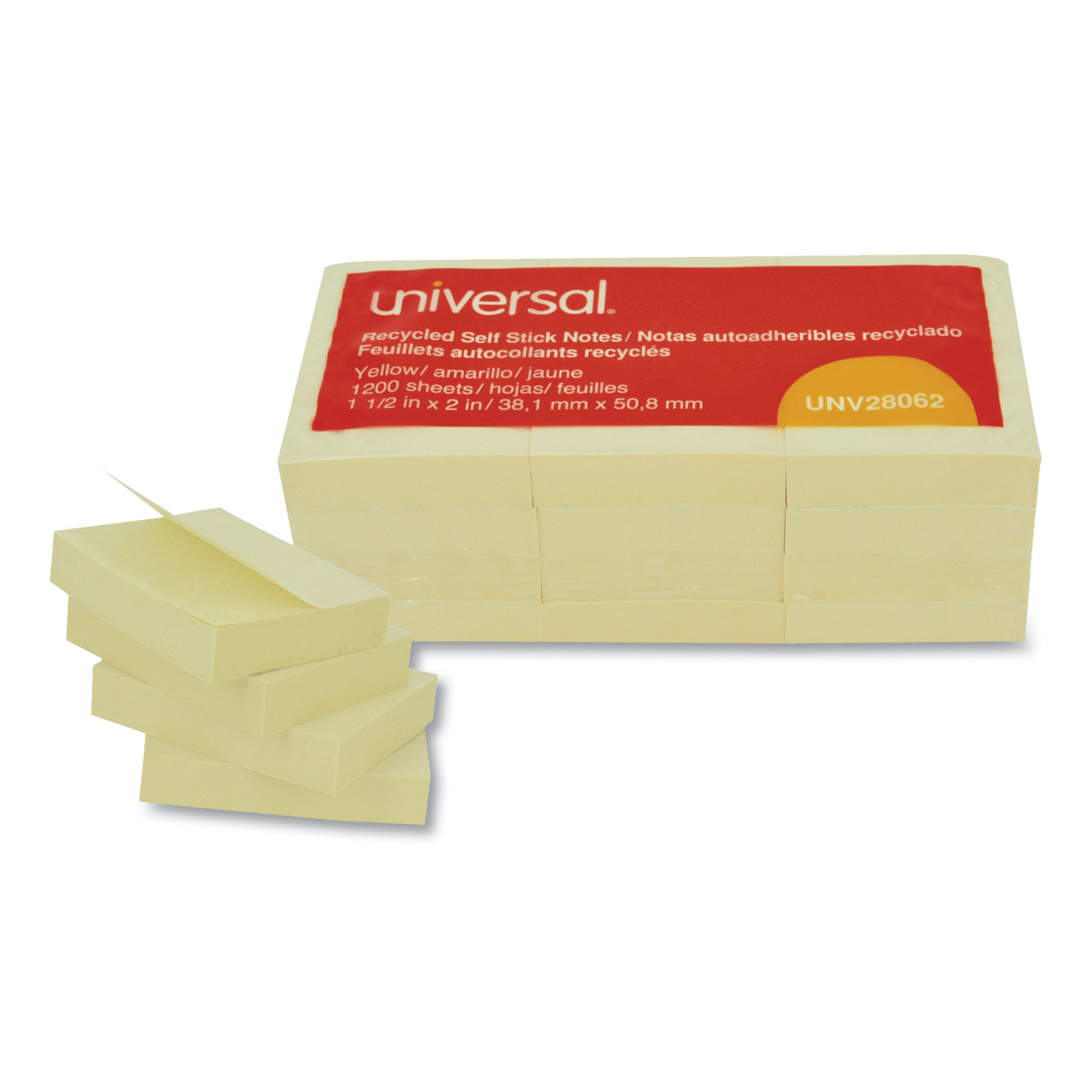 Universal UNV28073 Recycled Self-Stick Note Pads, Lined, 4 x 6, Yellow, 100-Sheet, 12/Pack