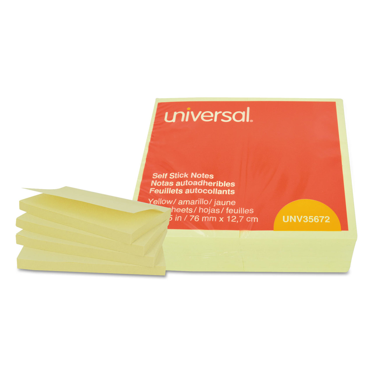 Universal UNV35672 Self-Stick Note Pads, 3 x 5, Yellow, 100-Sheet, 12/Pack