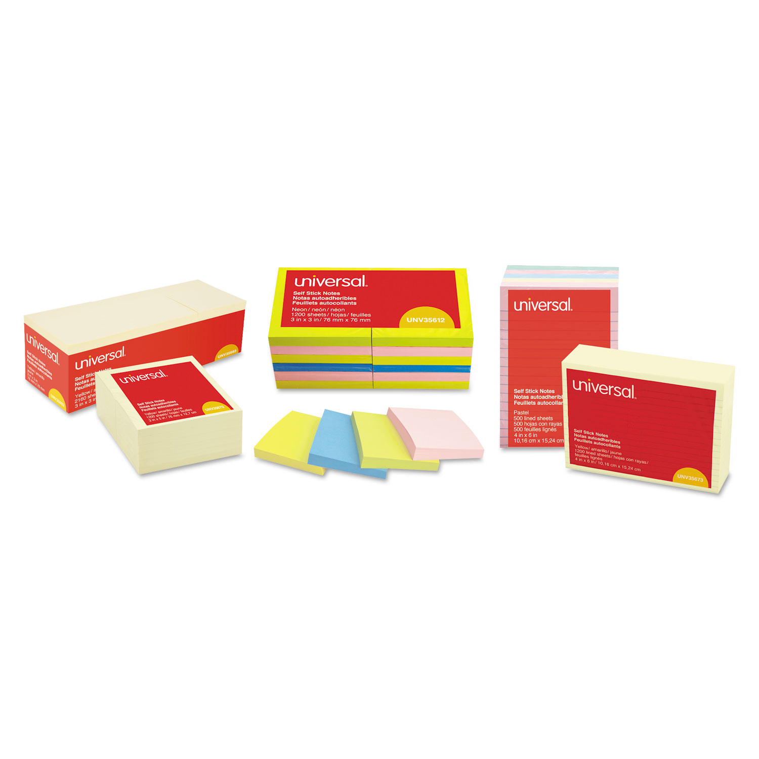 Universal UNV35672 Self-Stick Note Pads, 3 x 5, Yellow, 100-Sheet, 12/Pack
