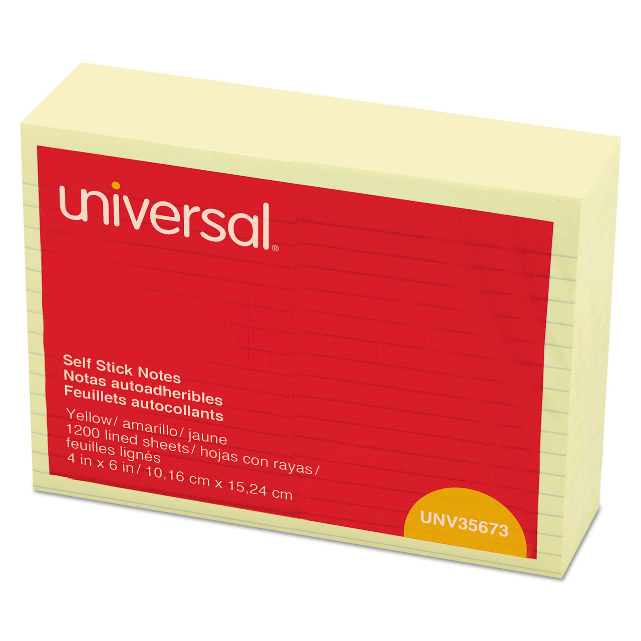 Universal UNV35673 Self-Stick Note Pads, Lined, 4 x 6, Yellow, 100-Sheet, 12/Pack