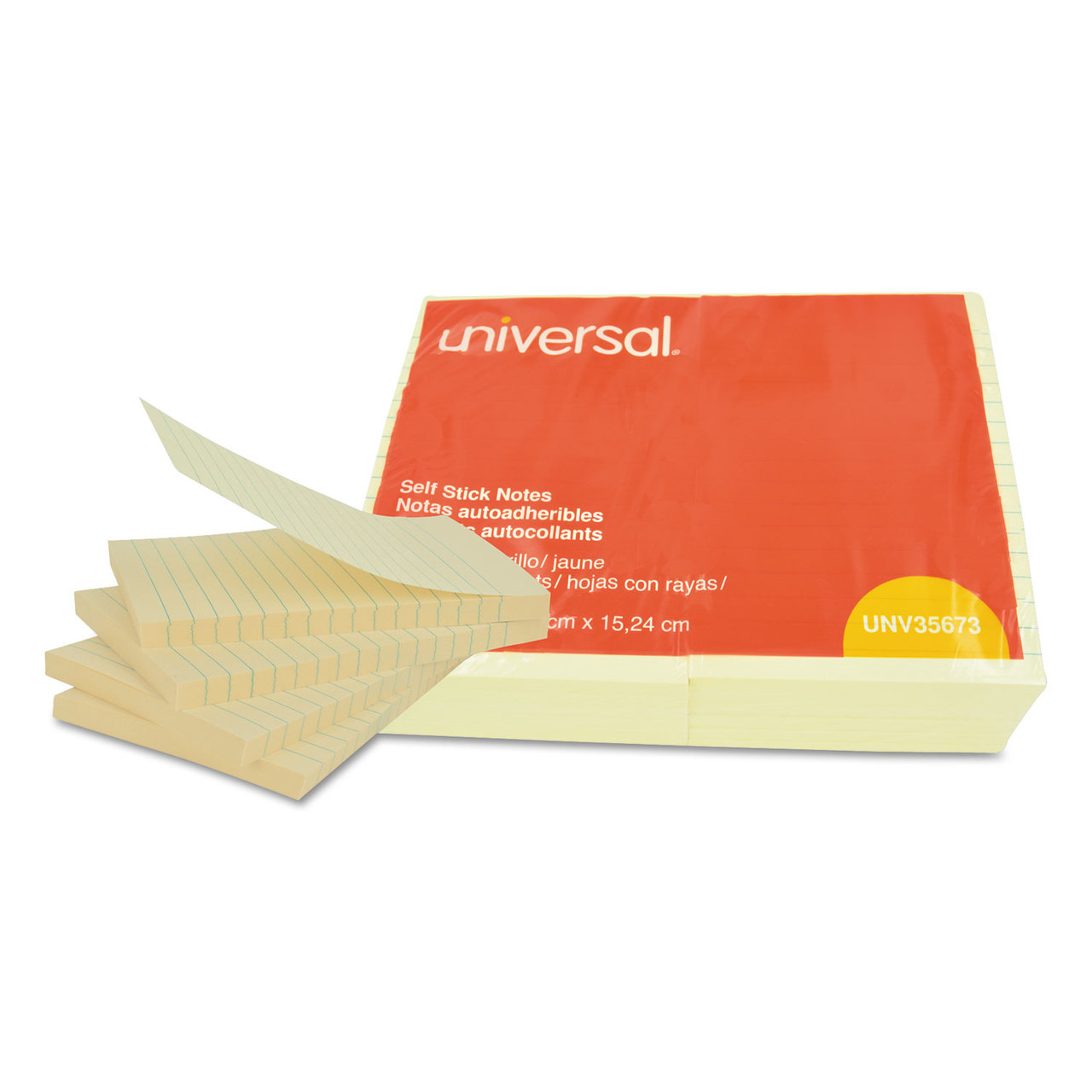 Universal UNV35673 Self-Stick Note Pads, Lined, 4 x 6, Yellow, 100-Sheet, 12/Pack
