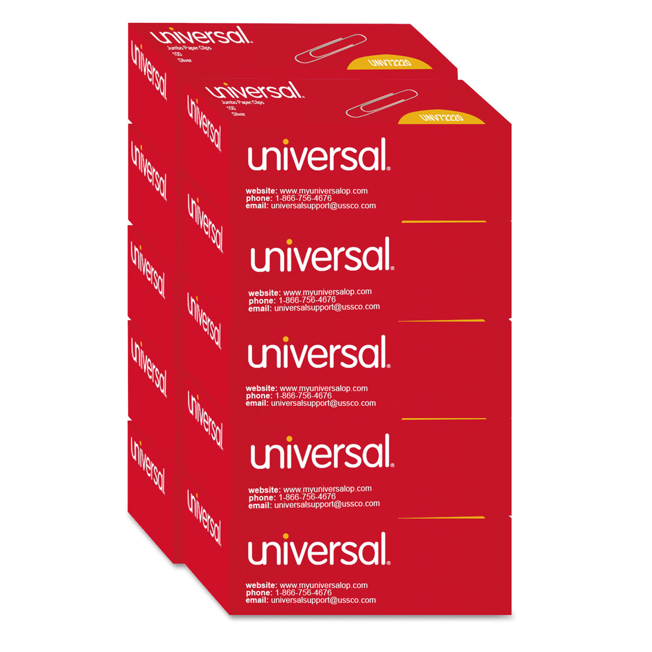 Universal UNV72220 Paper Clips, Jumbo, Silver, 1000/Pack