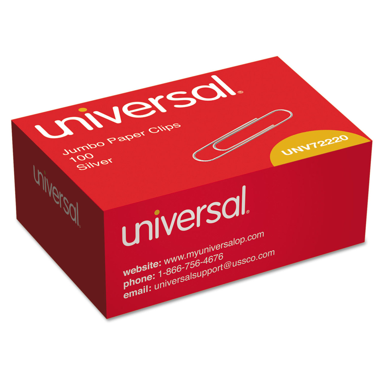 Universal UNV72220 Paper Clips, Jumbo, Silver, 1000/Pack