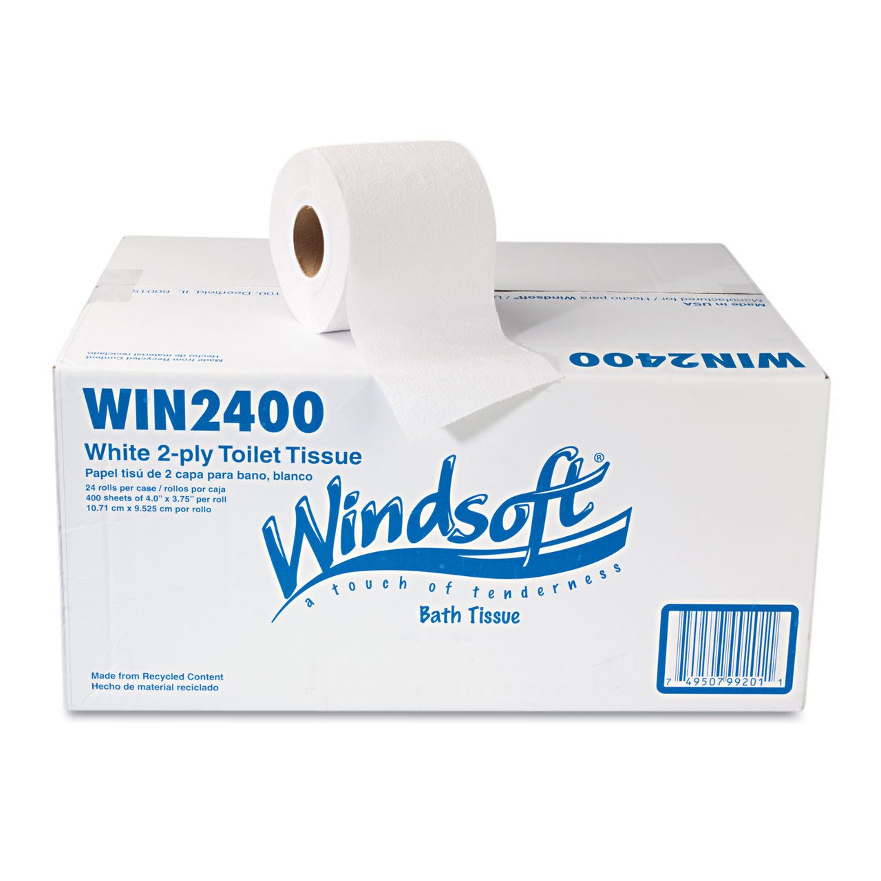 Windsoft WIN2400 Single Roll Two Ply Premium Bath Tissue, 24 Rolls/Carton