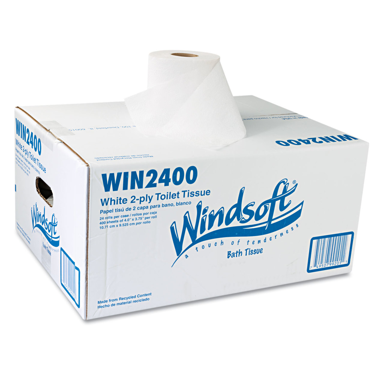 Windsoft WIN2400 Single Roll Two Ply Premium Bath Tissue, 24 Rolls/Carton