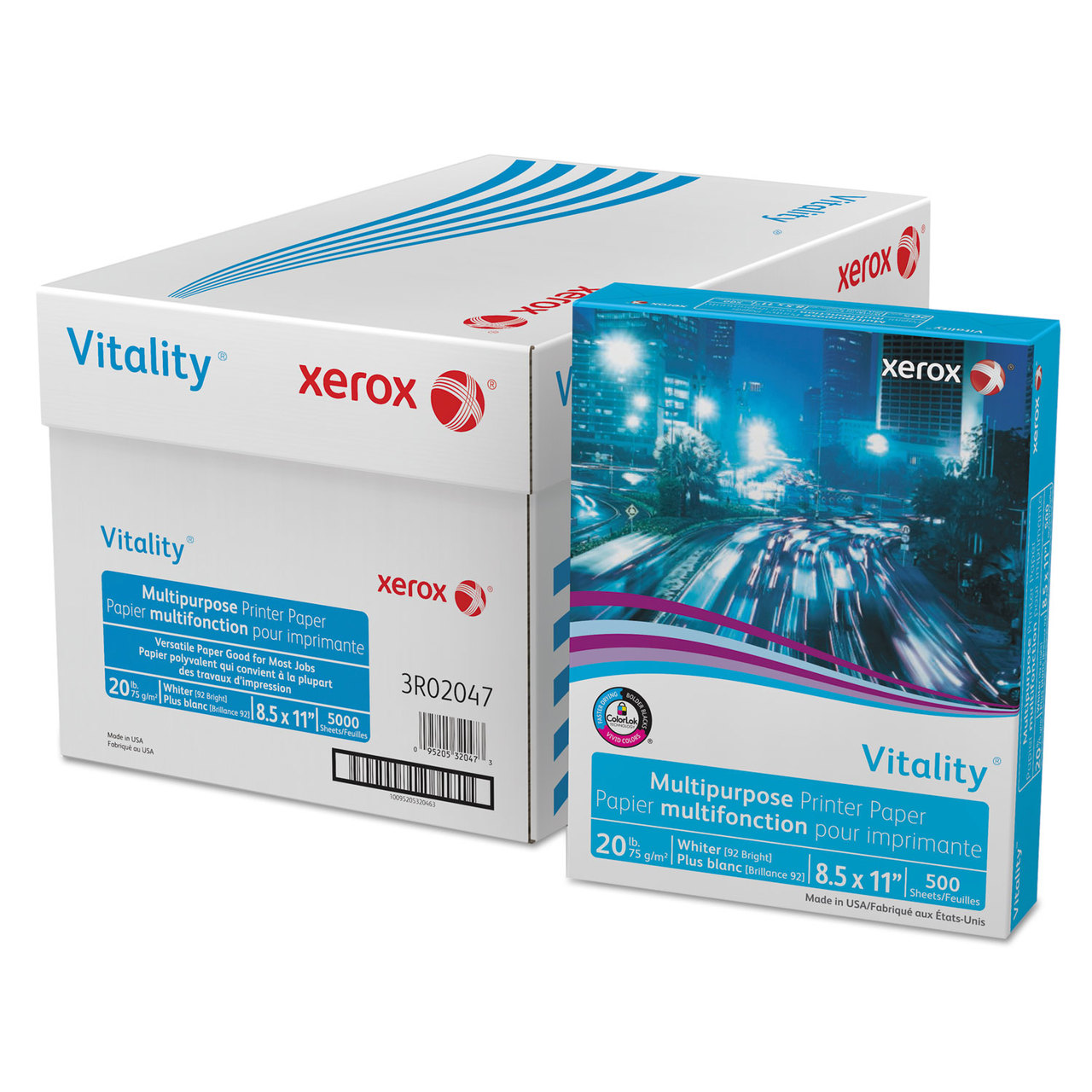 Xerox XER3R02047 Vitality Multipurpose Printer Paper, 8 1/2 x 11, White, 5,000 Sheets/CT