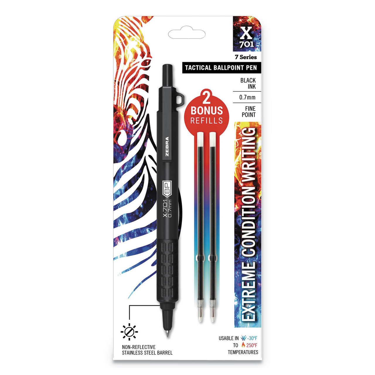 Zebra ZEB29811 X-701 Retractable Ballpoint Pen, Fine 0.7mm, Black Ink, Black Barrel