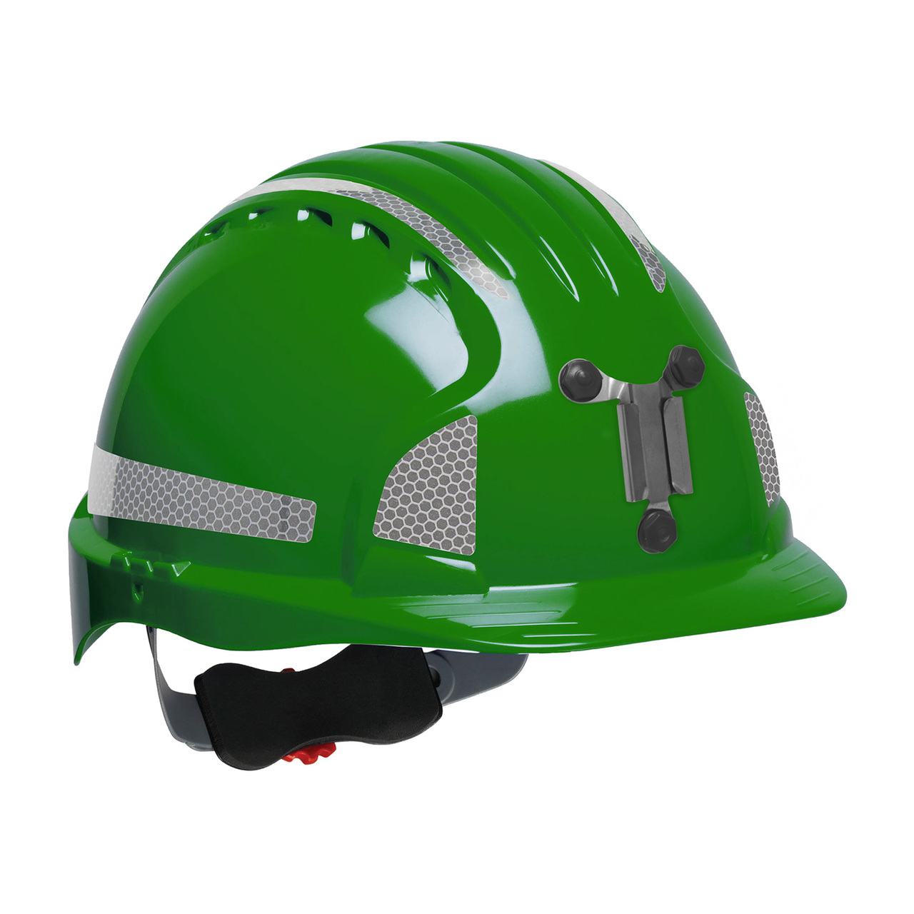 PIP 280-EV6151MCR2 Evolution Deluxe 6151 Standard Brim Mining Hard Hat with HDPE Shell, 6-Point Polyester Suspension, Wheel Ratchet Adjustment and CR2 Reflective Kit Green