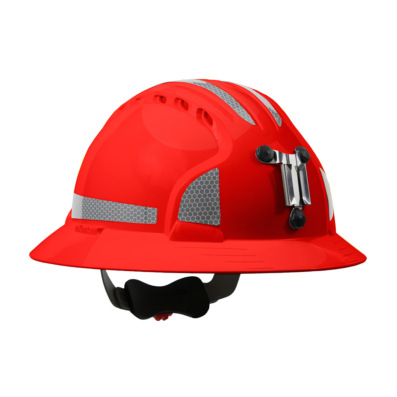 PIP 280-EV6161MCR2 Evolution Deluxe 6161 Full Brim Mining Hard Hat with HDPE Shell, 6-Point Polyester Suspension, Wheel Ratchet Adjustment and CR2 Reflective Kit Red