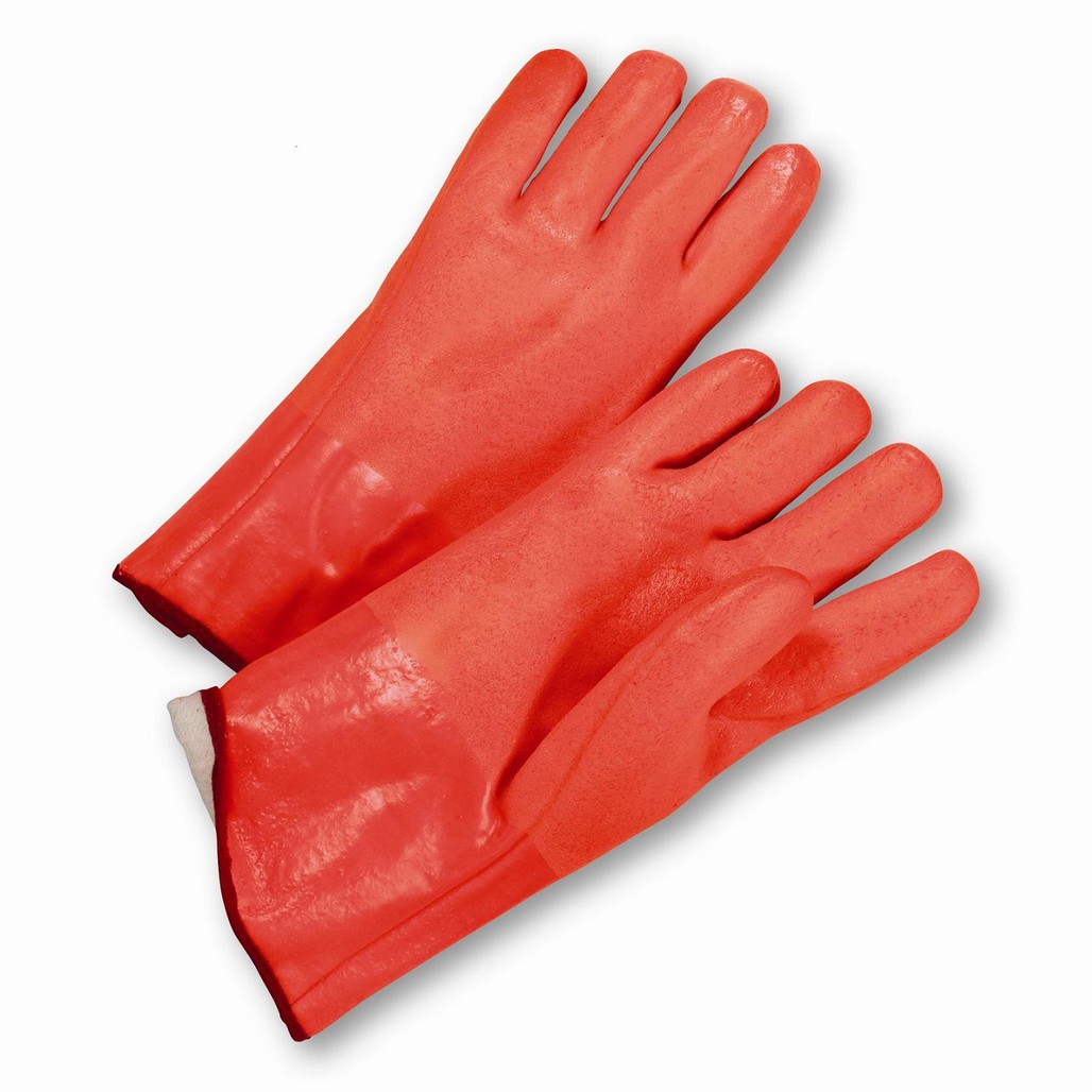 West Chester Protective Gear 1027ORF Large Safety Orange Rough PVC 12" Gauntlet