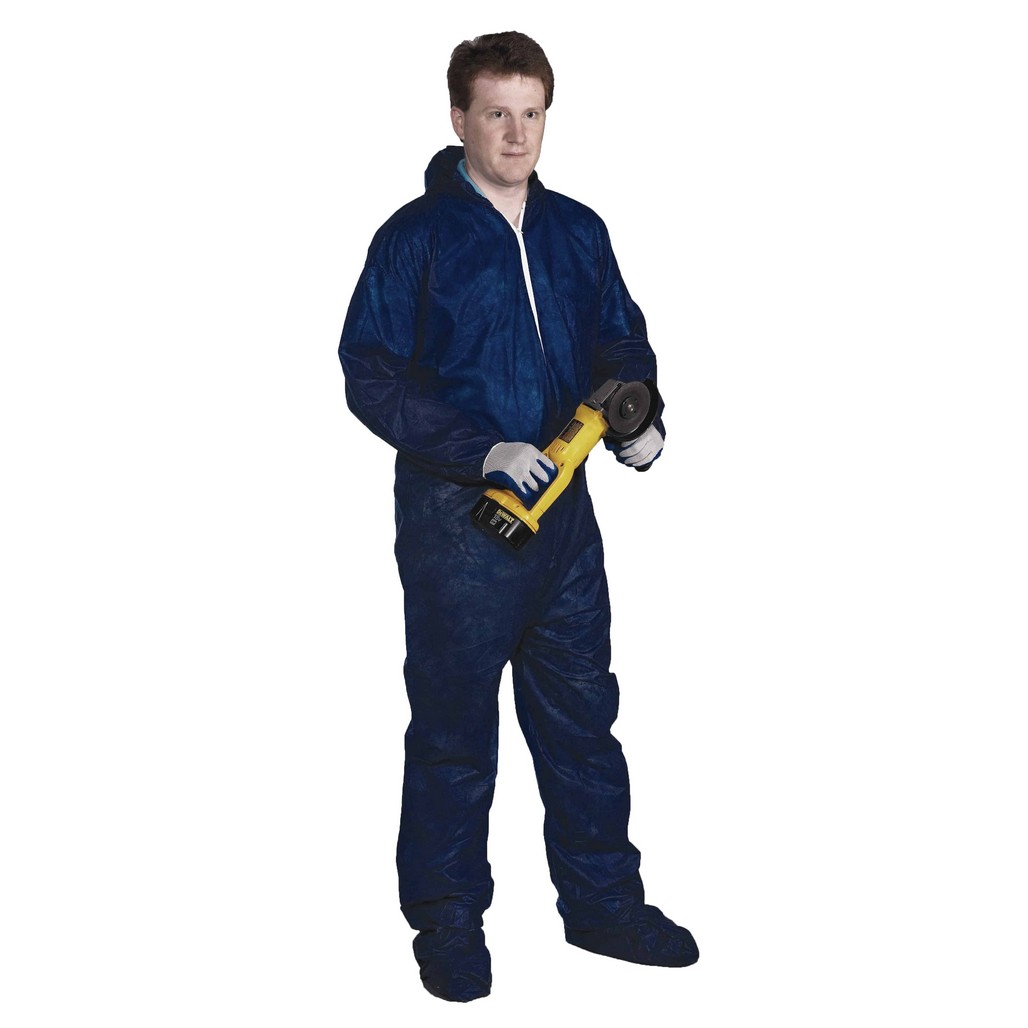 PIP Global Safety 3584 Std.Wgt. SBP Navy Coverall Hood&Boot