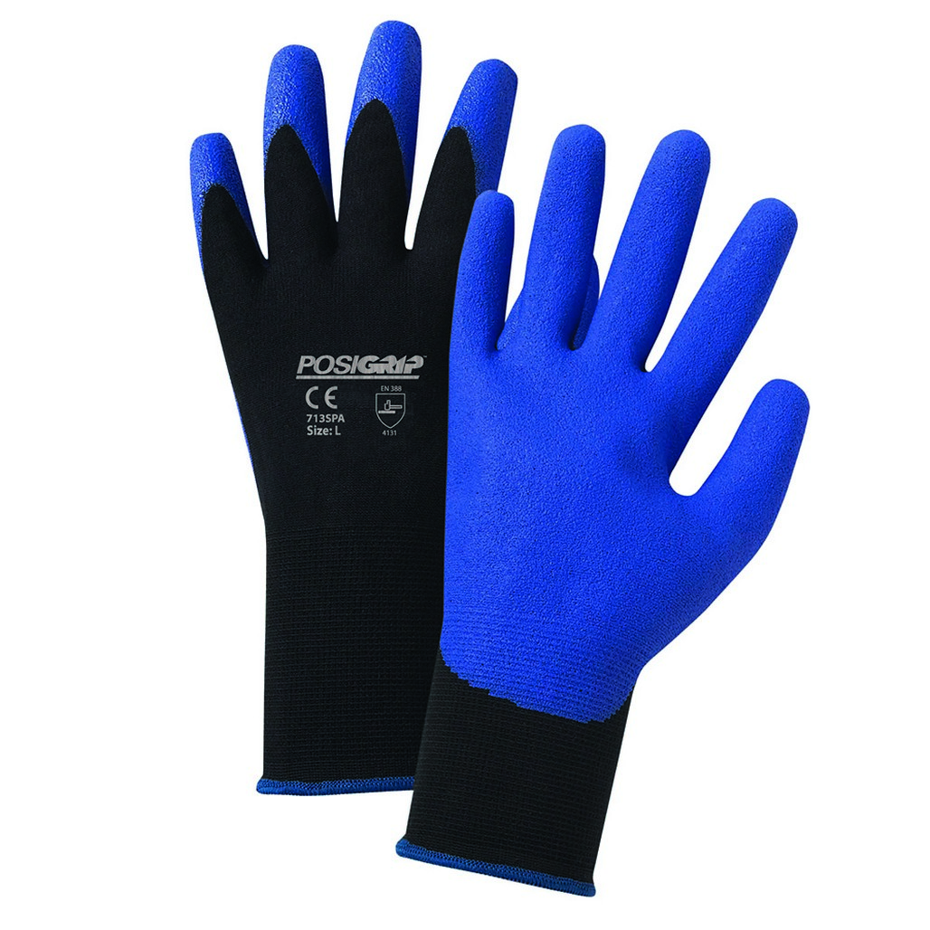 West Chester Protective Gear 713SPA/XS XSmall Air Injected Blue PVC Palm Coated Black Nylon Gloves