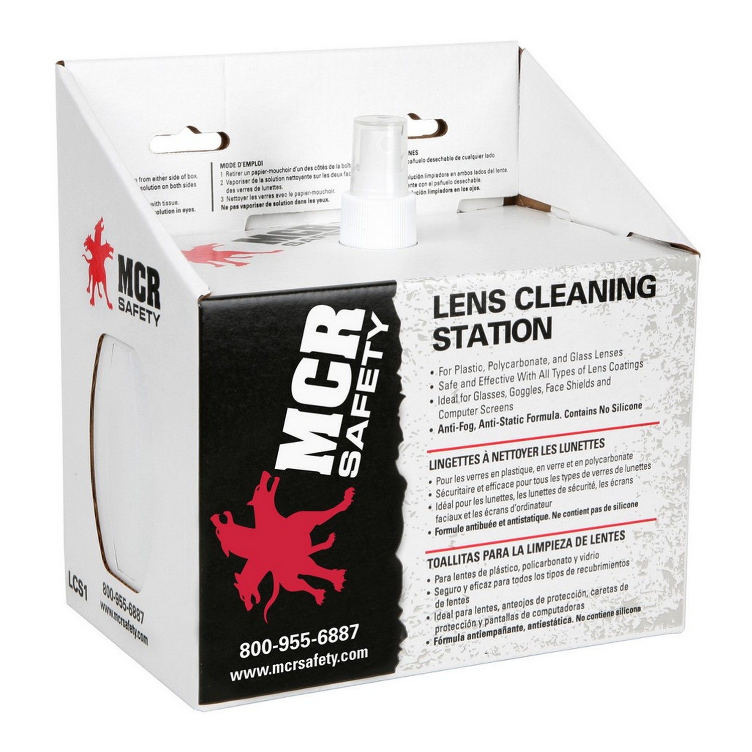 MCR Safety LCS1 Lens Cleaning - Cleaning station 8 oz cleaning solution, 2 bx of 300 tissue