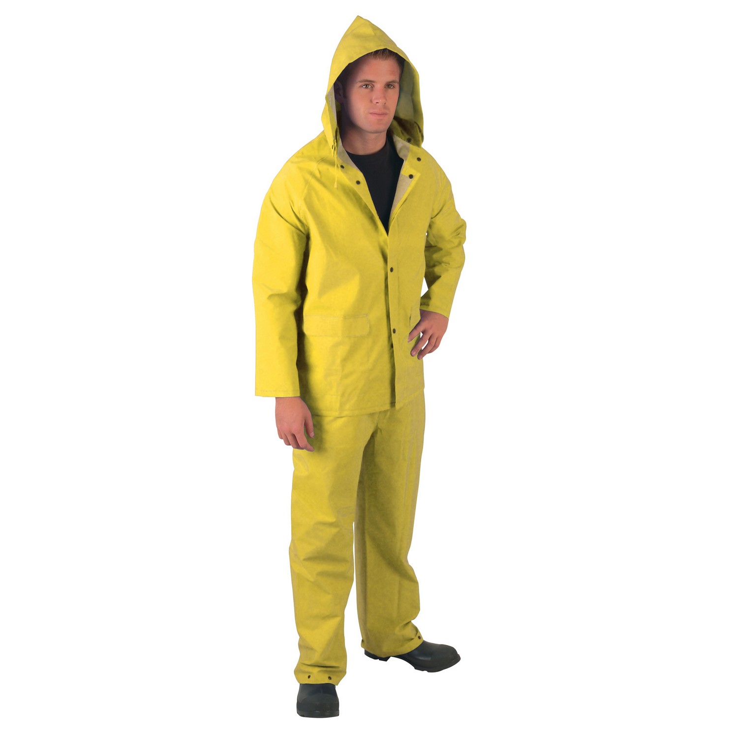 MCR Safety 2403S .35mm, PVC/Polyester Suit 3 PC, Corduroy Collar, Jacket & Bib Pants, Yellow