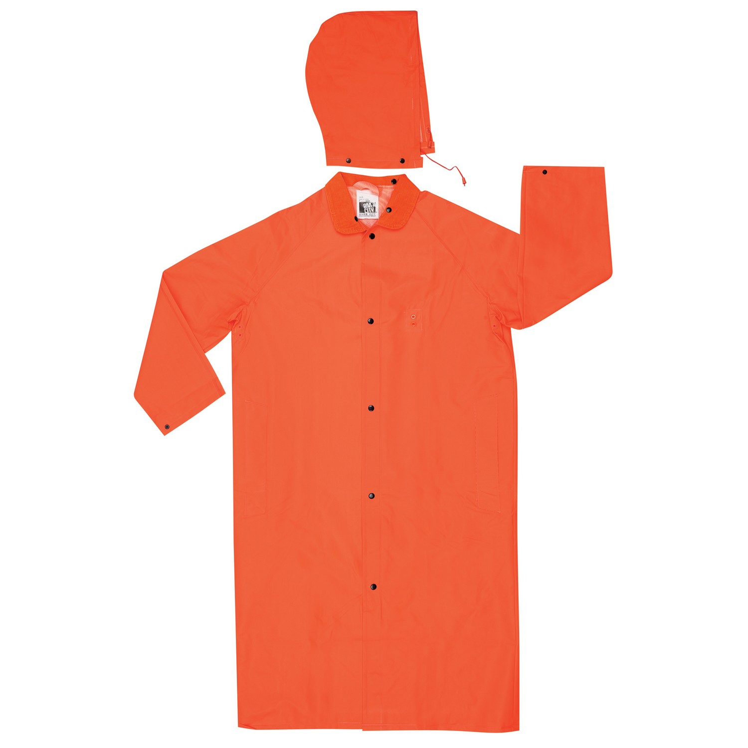 MCR Safety 241CM .35mm PVC/Polyester 49" Coat with Detachable Hood and Corduroy Collar, Flat Orange