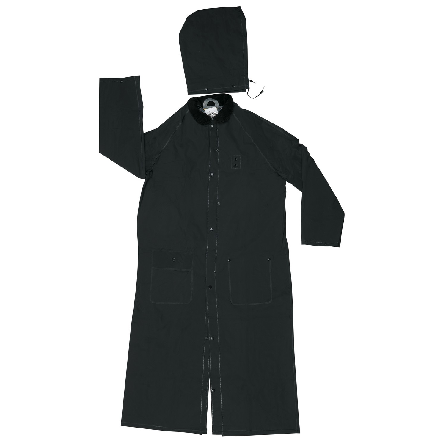MCR Safety 267CS .35mm PVC/Polyester 60" Rider Coat with Detachable Hood and Corduroy Collar, Black
