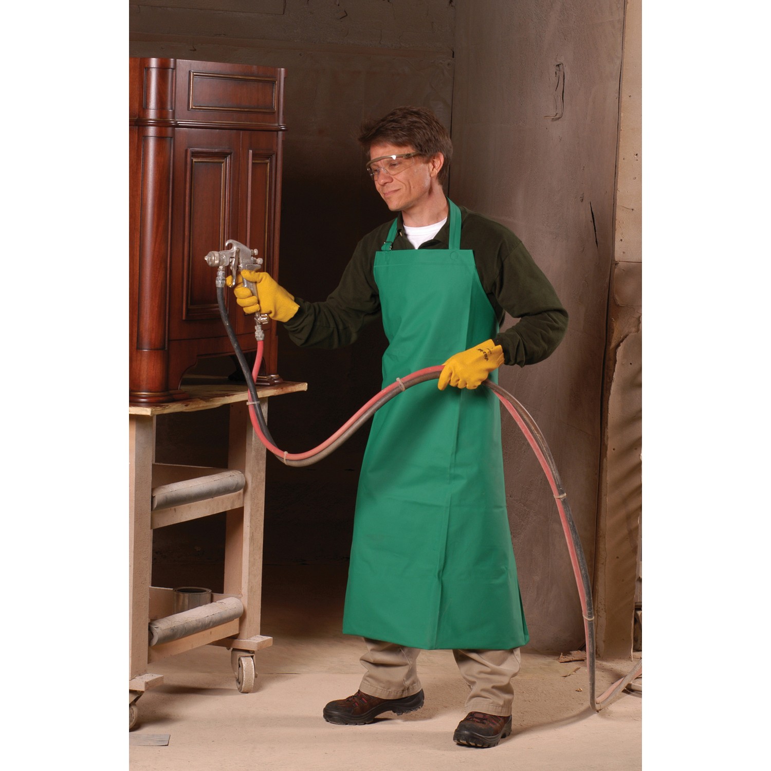 MCR Safety 368R5 Apron, .45mm PVC/polyester, 35" x 48", sewn edges, green