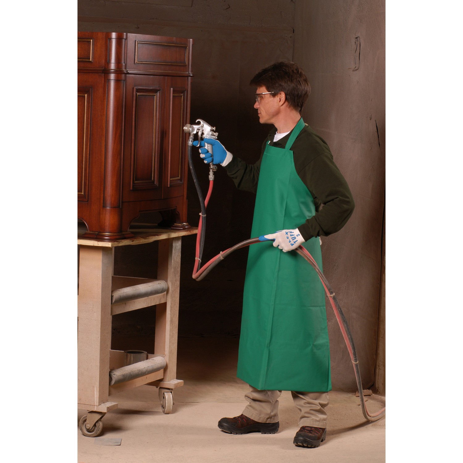 MCR Safety 368R5 Apron, .45mm PVC/polyester, 35" x 48", sewn edges, green