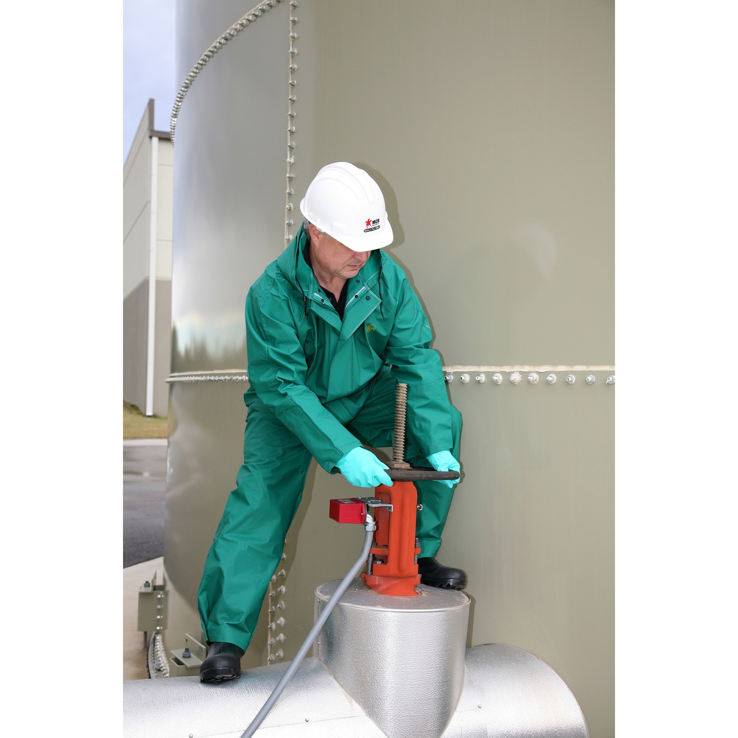 MCR Safety 3882S Dominator, .42mm PVC/Polyester/PVC, 2 pc suit, jacket w/inner sleeve & zipper front, Bib pants, Green