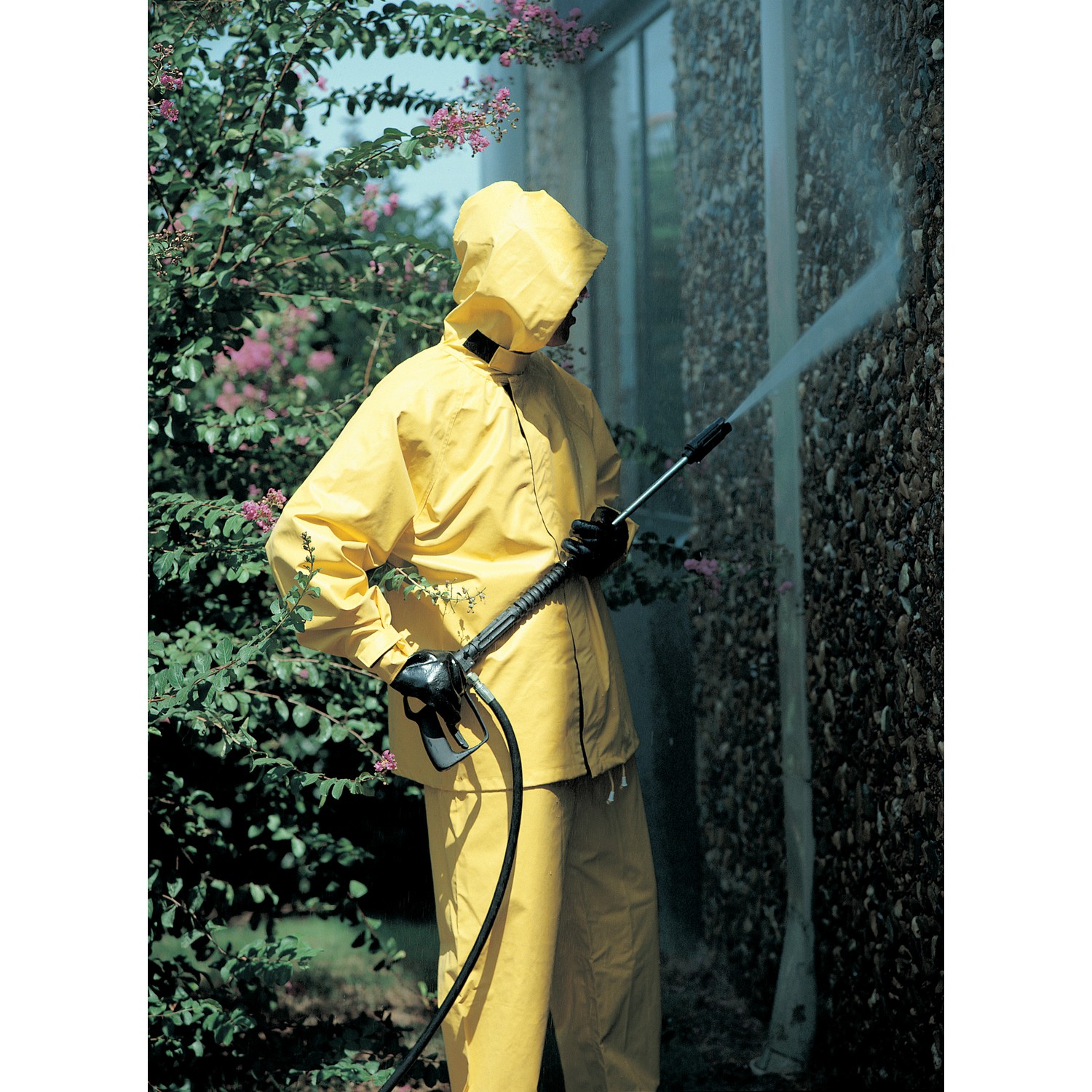 MCR Safety 3902L Hydroblast, .28mm PVC/Nylon Scrim/PVC, 2 pc suit, Jacket w/attached hood & bib pants, yellow