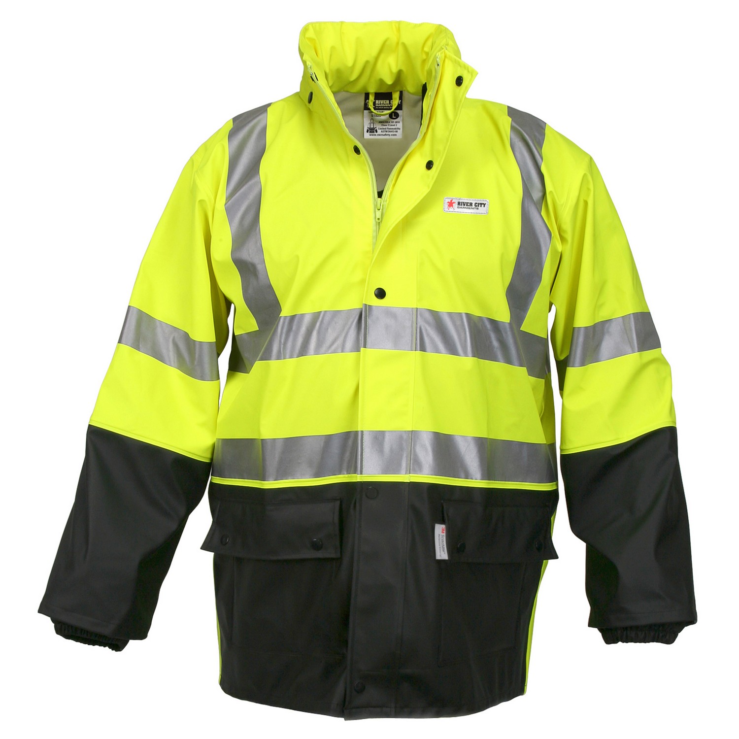MCR Safety 5182SM Luminator, .40mm  PU/Cotton-Poly Blend Class 3, 2 pc suit, silver reflective, Fluorescent Lime/Black