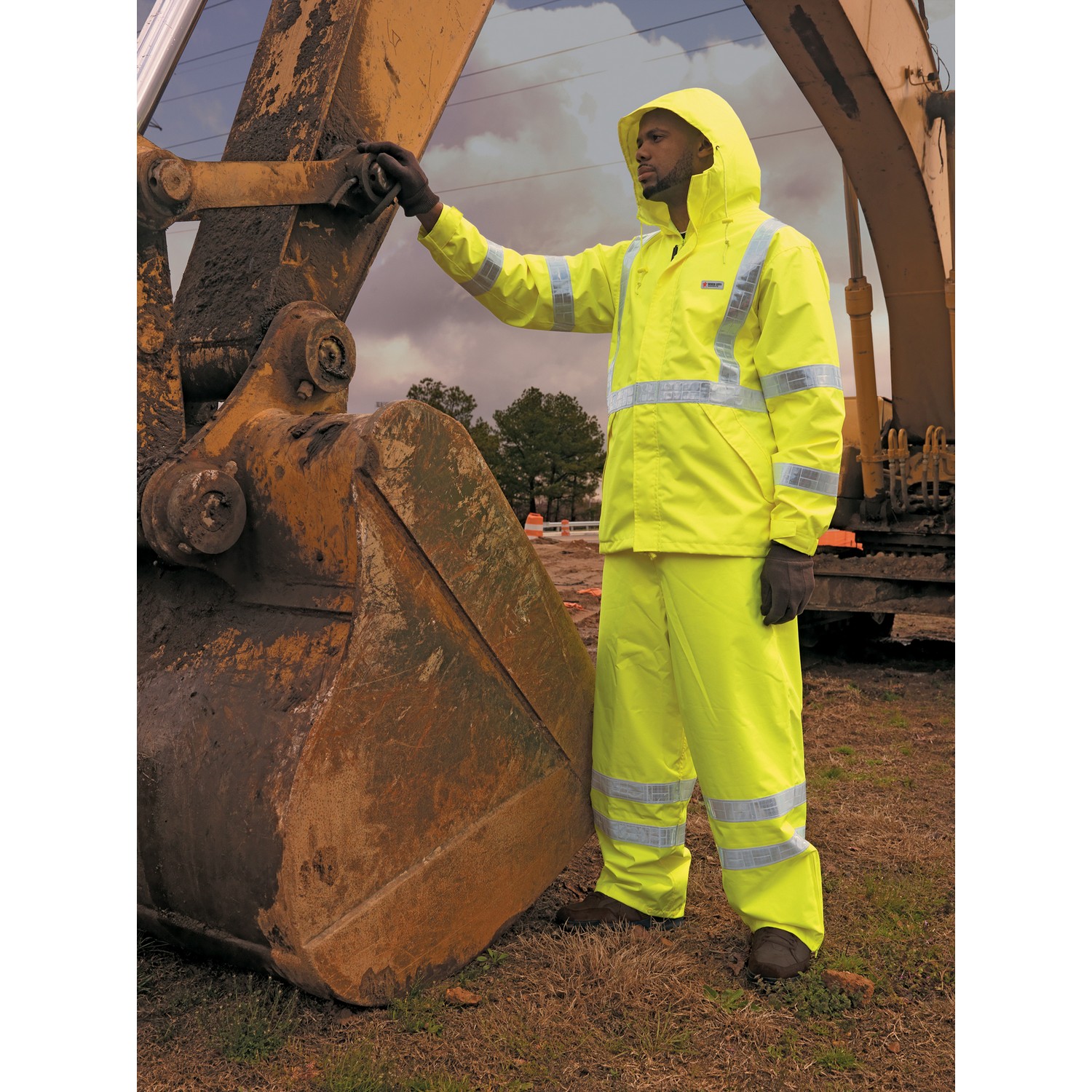 MCR Safety 598RPWM Luminator, Breathable Polyester/PU Class E Elastic Pant, White reflective, Fluor Lime