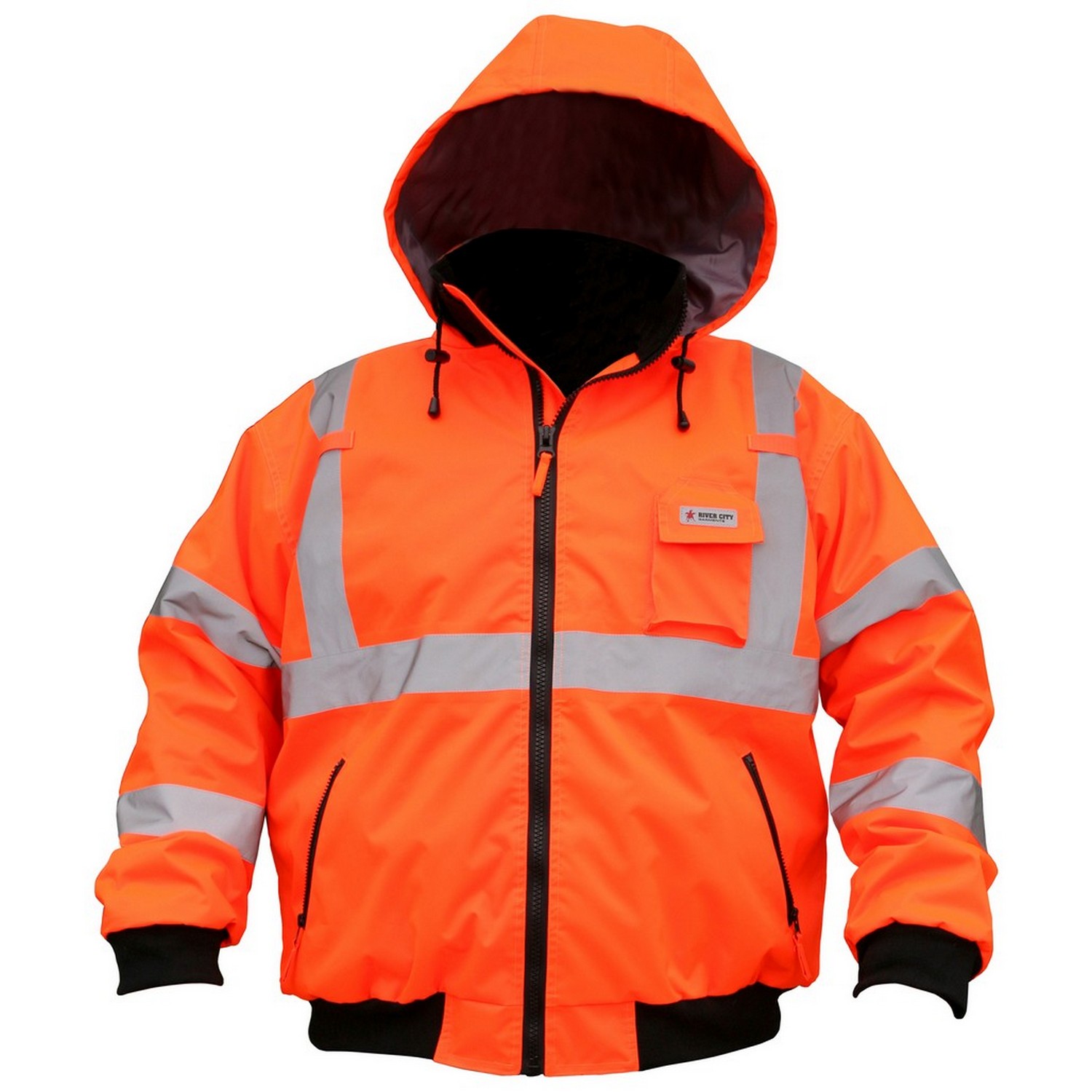 MCR Safety BP2CL3OM Luminator, 2-in-1 Bomber jacket with removable zip out fleece liner, PU/Cotton Polyester material meets ANSI Class 3, Attached hide-away hood