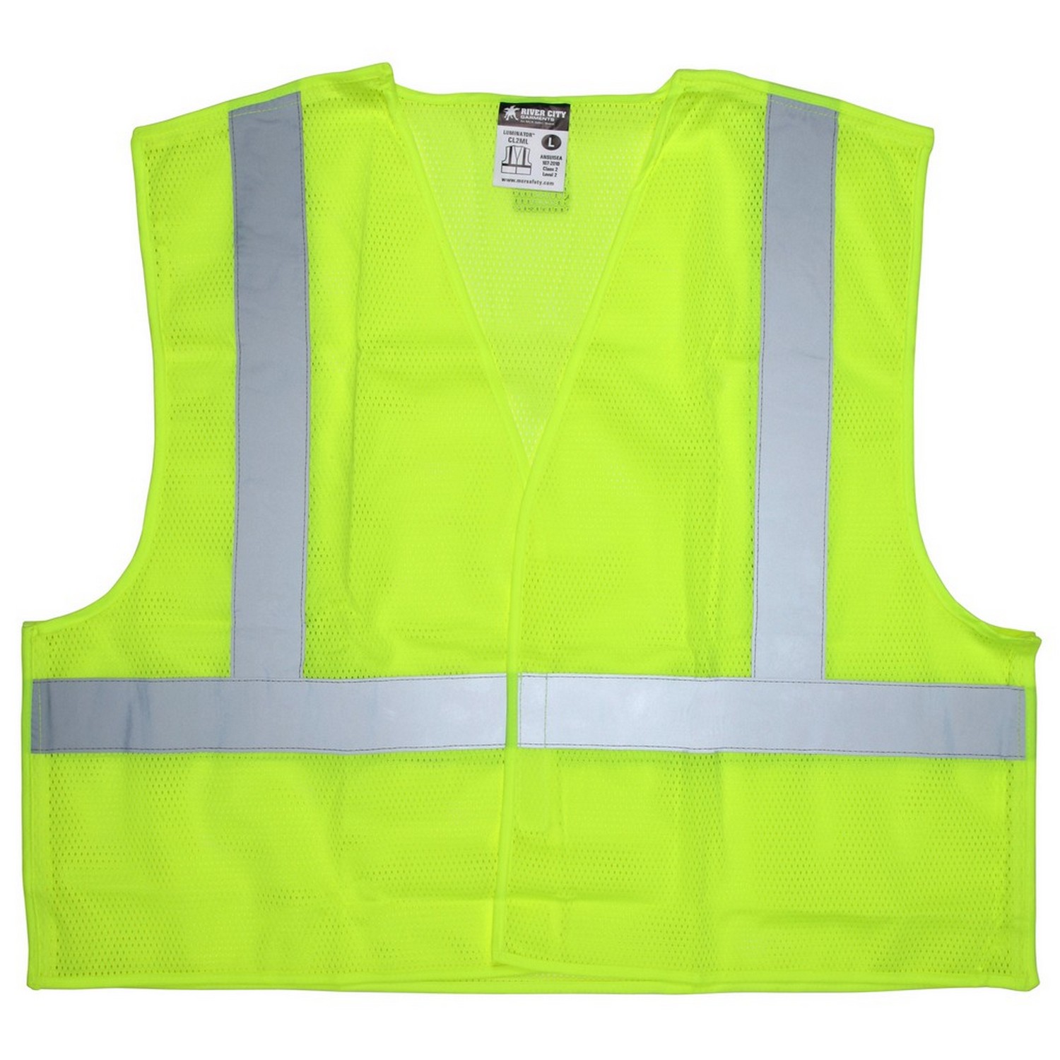 MCR Safety CL2MLM Safety Vest, Class 2 Break Away, Mesh, 2" Silver Reflective Stripes, Hook & Loop closures, Lime