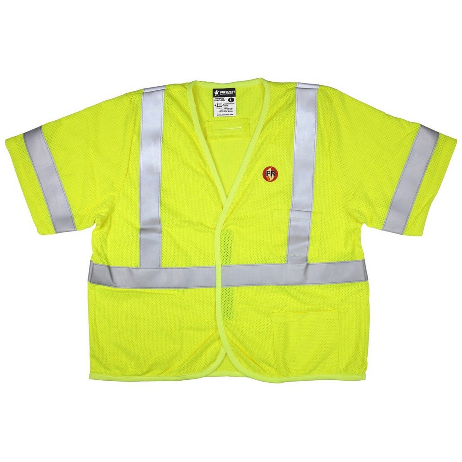 MCR Safety FRMCL3MLS Class 3, FR Mesh Modacrylic/Aramid Blend Fabric, 2 Silver FR Stripes, Hook & Loop Closure, 3 pockets