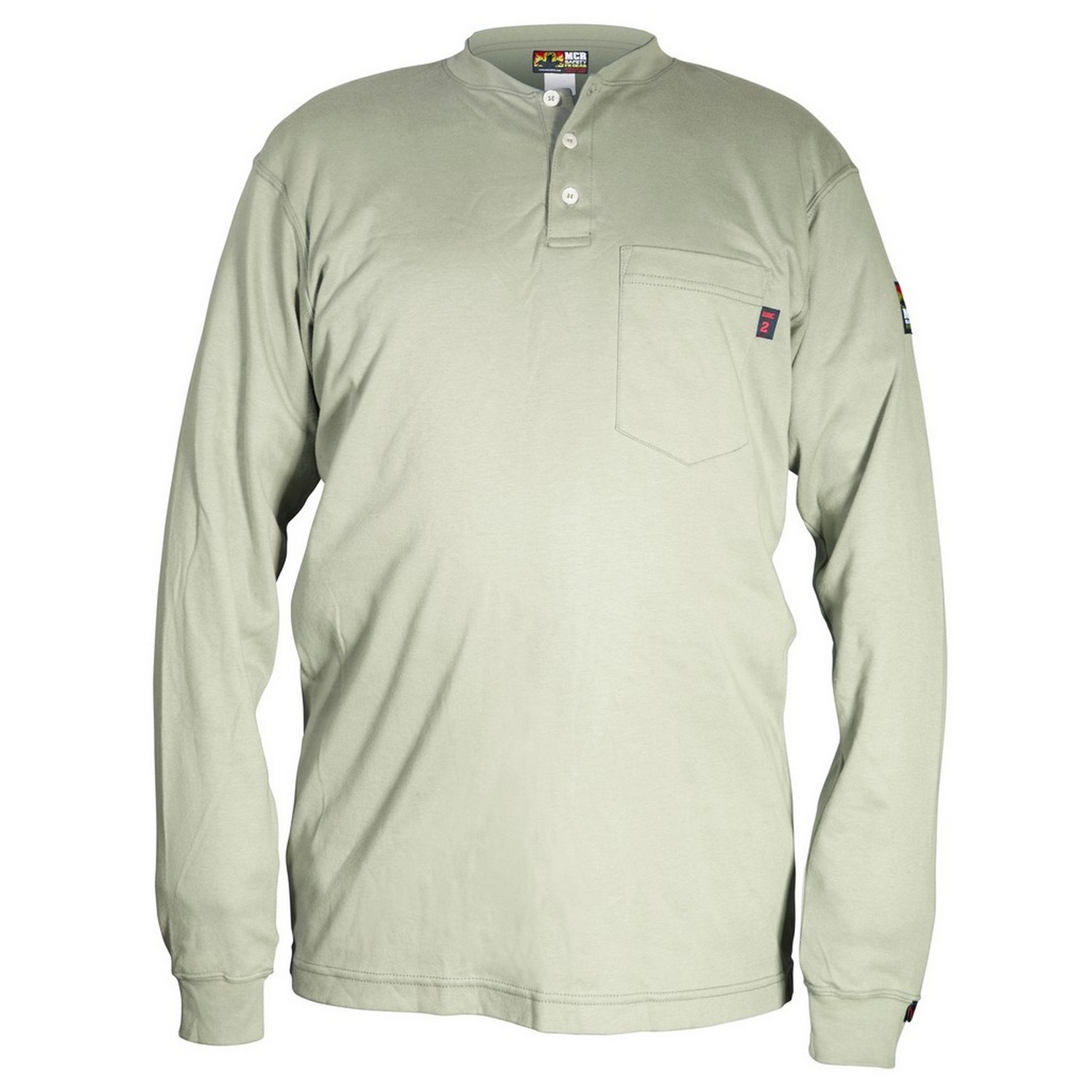 MCR Safety H1TS Flame Resistant (FR) Long Sleeve Henley Shirt, 100% Cotton, Tan