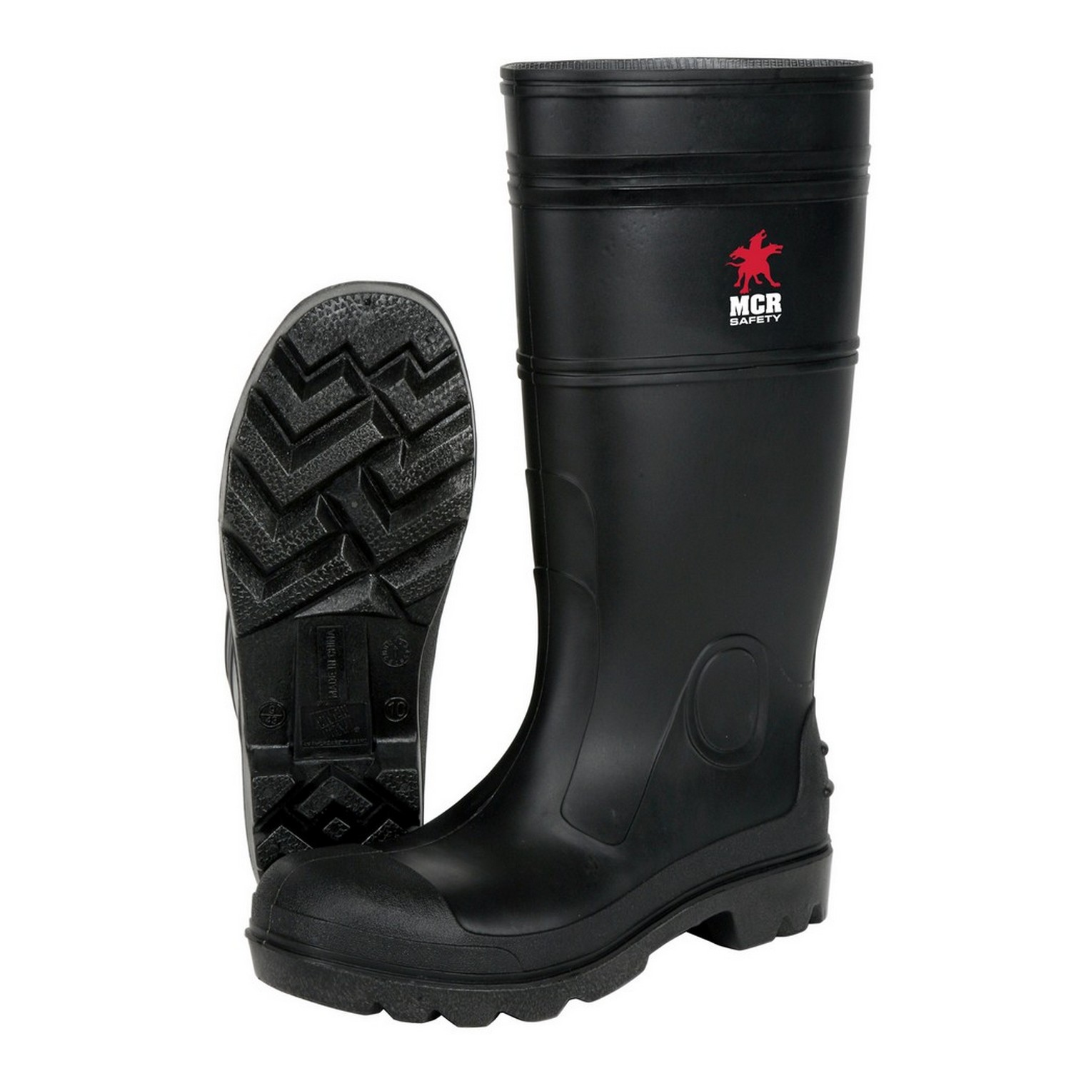 MCR Safety PBP1206 Boots, Black PVC, Plain Toe, cleated sole, polyester lining, 14" over the sock style
