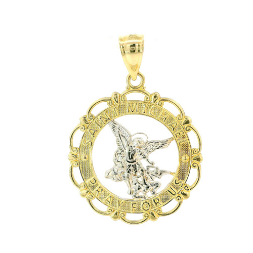 Elegant St Michael Religious Medal Pendant GLD-11176