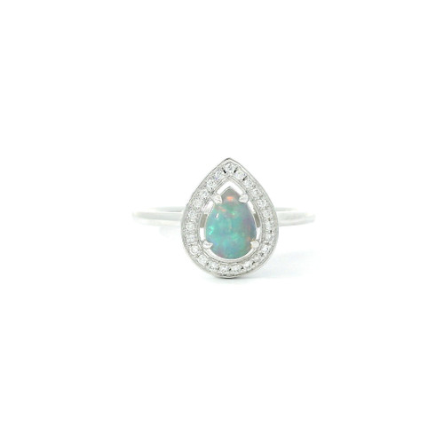 White Gold Cocktail Ring with Pear-Shaped Blue Opal Cabochon GBC-13233