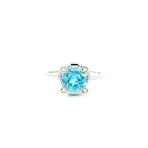 Round Brilliant Blue Topaz and Diamond Ring GBC-13231