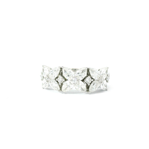 White Gold Ring with Round and Pear Cut Diamonds GBC-13224