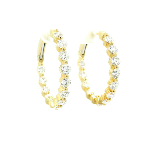Yellow Gold In/Out Hoop Earrings with Round Brilliant Cut Diamonds GBC-13196