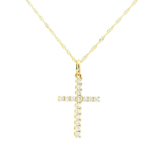 Yellow Gold Diamond Cross Pendant Necklace GBC-13202