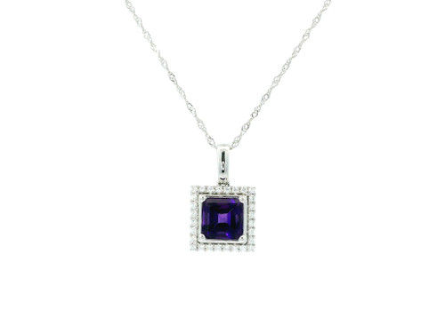 White Gold Necklace with Square Step-Cut Amethyst and Diamonds GBC-13203