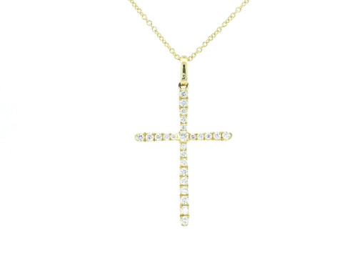 Yellow Gold Diamond Cross Pendant Necklace GBC-13192
