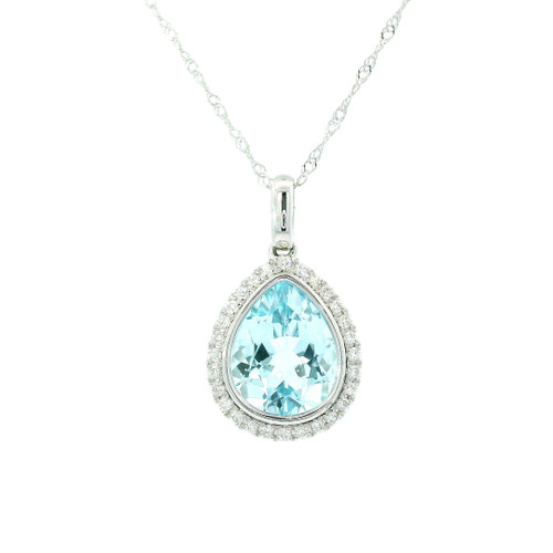 Pear-Shaped Blue Topaz and Diamond Pendant Necklace GBC-13171