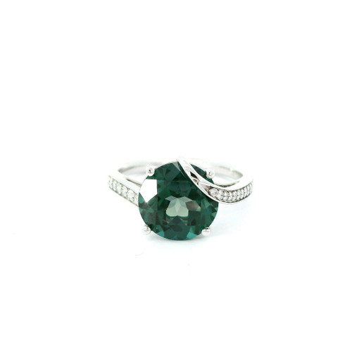 White Gold Cocktail Ring with Round Created Alexandrite and Diamonds LJI-10038