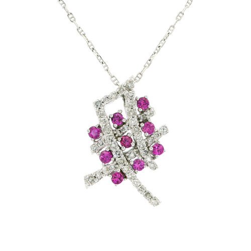 White Gold Necklace with Diamonds and Pink Sapphires 501-10294