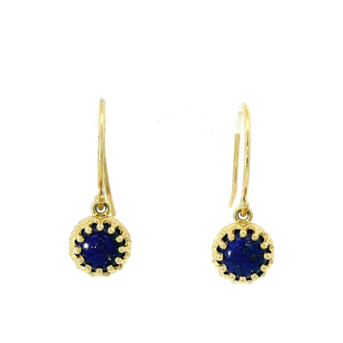 Gold Dangle Earrings with Lapis Lazuli Cabochons 235-10249