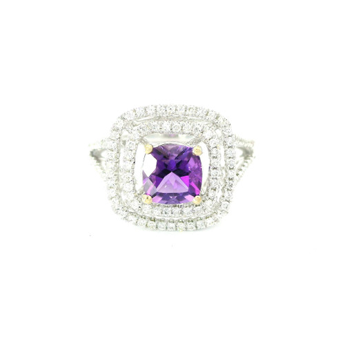 White Gold Diamond Ring with Cushion-Cut Amethyst RSP-10261