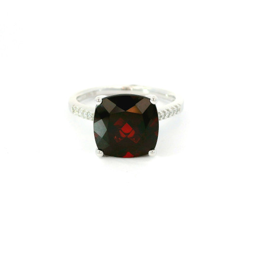 White Gold Diamond Ring with Cushion-Cut Red Garnet RSP-10249