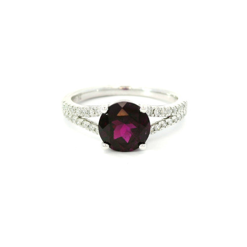 White Gold Diamond Ring with Round Garnet RSP-10246