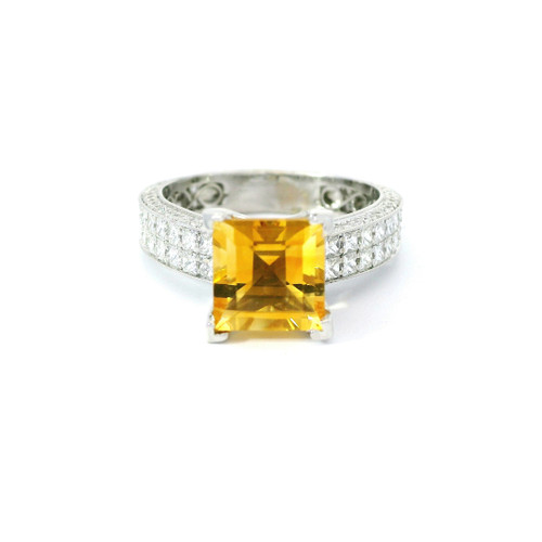 White Gold Diamond Ring with Princess-Cut Citrine Gemstone REG-10804