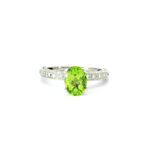 White Gold Diamond Ring with Oval Green Peridot RSP-10253