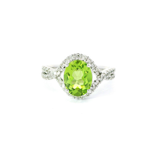 White Gold Diamond Ring with Oval-Cut Peridot LJI-10028