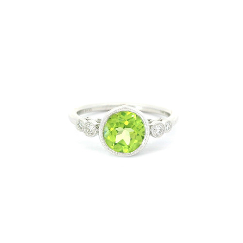 White Gold Diamond Ring with Round Brilliant Peridot AMV-10763